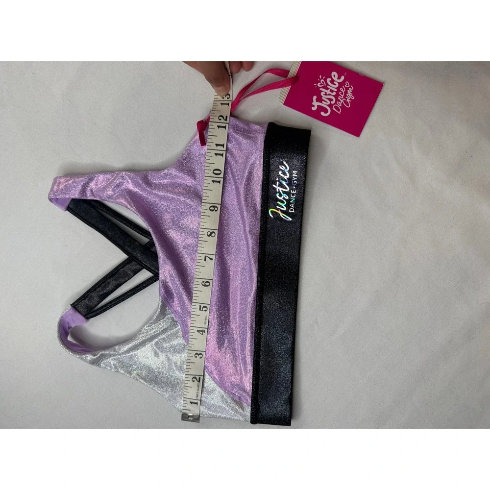 Justice Girls Iridescent Colorblock Sports Bra Purple Silver Dance Gym Size M 10